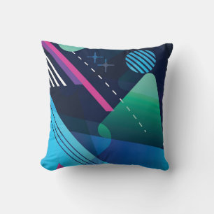 Colorful Abstract Shapes, Lines & Dashes Cushion