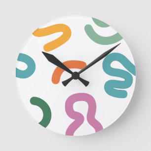 Colorful Abstract Shapes Pattern Round Clock