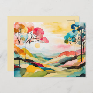 Colorful Abstract Spring Watercolor  Postcard
