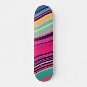 Colorful Abstract Stripe Waves Design Skateboard