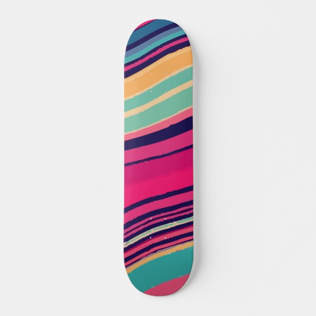 Colorful Abstract Stripe Waves Design Skateboard (Front)