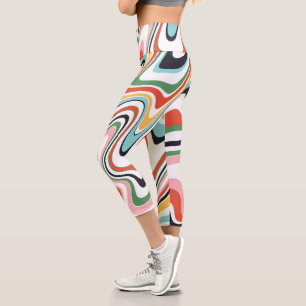 Colorful Abstract Swirl Retro Pattern Capri Leggings