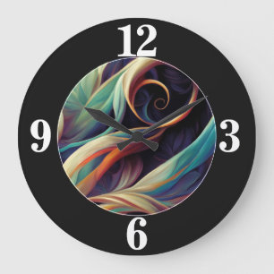 Colorful Abstract Swirls Large Clock