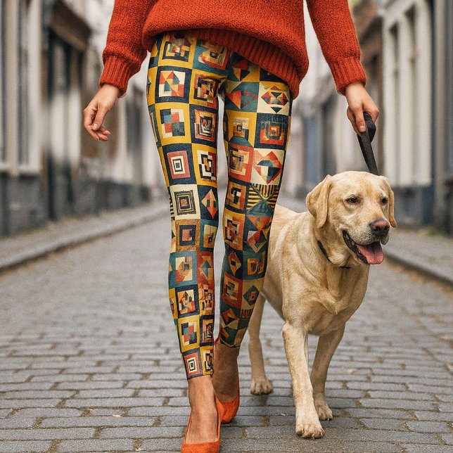 Colorful Abstract Tiled Geometrical Pattern Leggings (Leggings featuring a colorful geometric tiled pattern in vibrant colors)