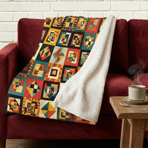 Colorful Abstract Tiled Geometrical Pattern Sherpa Blanket