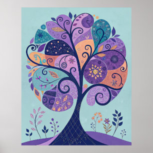 Colorful Abstract Tree Art Print, Whimsical Nature Poster