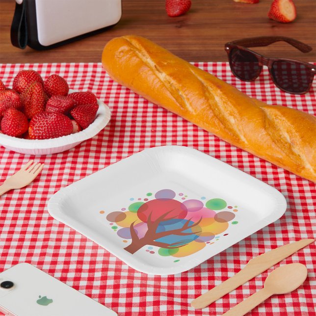 Colorful Abstract Tree of Life Modern Art Paper Plate (Creator Uploaded)