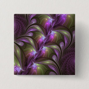 Colorful Abstract Violet Purple Khaki Fractal Art 15 Cm Square Badge