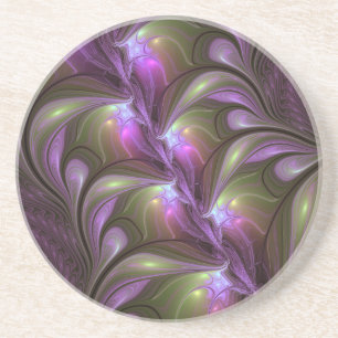 Colorful Abstract Violet Purple Khaki Fractal Art Coaster