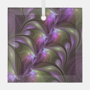 Colorful Abstract Violet Purple Khaki Fractal Art Glass Tree Decoration