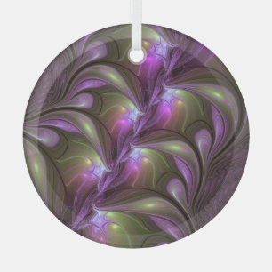 Colorful Abstract Violet Purple Khaki Fractal Art Glass Tree Decoration