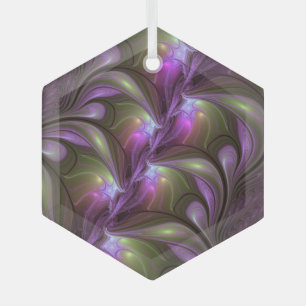 Colorful Abstract Violet Purple Khaki Fractal Art Glass Tree Decoration