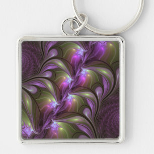 Colorful Abstract Violet Purple Khaki Fractal Art Key Ring