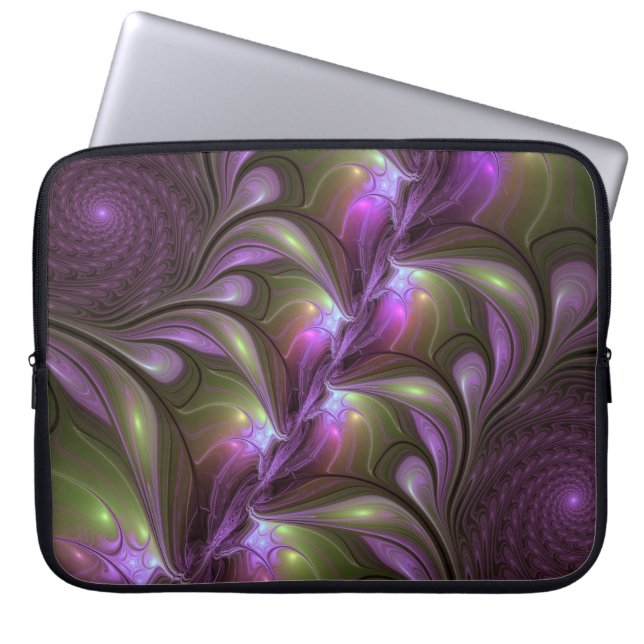 Colorful Abstract Violet Purple Khaki Fractal Art Laptop Sleeve (Front)