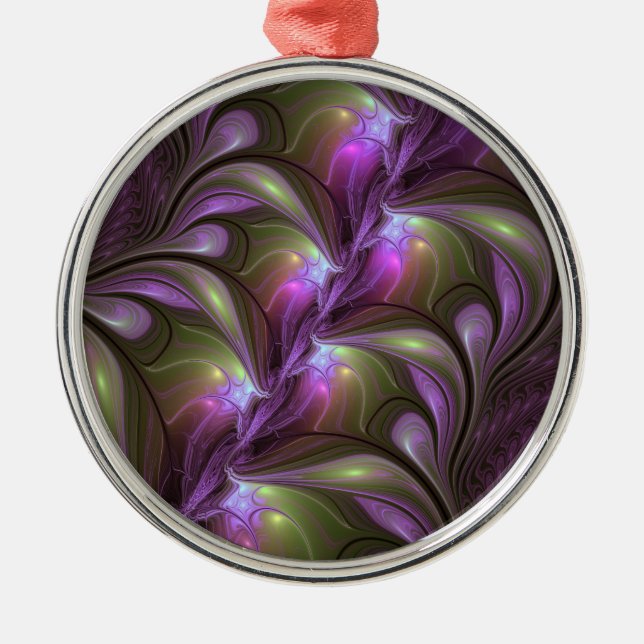 Colorful Abstract Violet Purple Khaki Fractal Art Metal Tree Decoration (Front)
