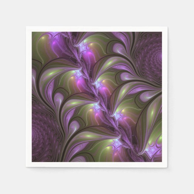 Colorful Abstract Violet Purple Khaki Fractal Art Napkin (Front)