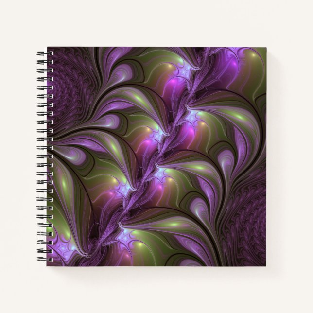 Colorful Abstract Violet Purple Khaki Fractal Art Notebook (Front)