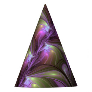Colorful Abstract Violet Purple Khaki Fractal Art Party Hat