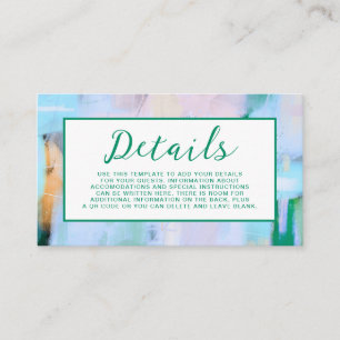 Colorful Abstract Wedding Details Card Green Blue 