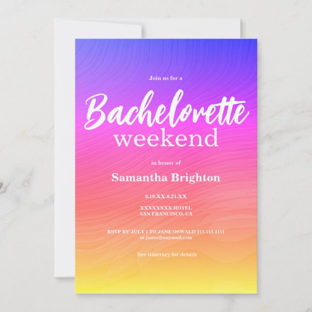 Colorful Abstract Weekend Bachelorette  Invitation (Front)