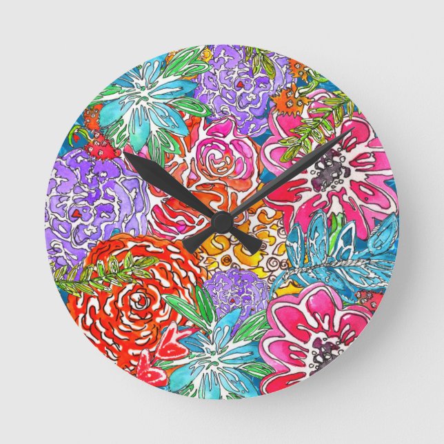 Colorful Abstract Wild Flower Collage Clock (Front)