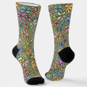 Colorful Abstract Wildflower Garden Socks