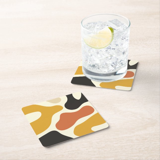 colorful Abstract yellow Black And White Square Paper Coaster (Insitu)