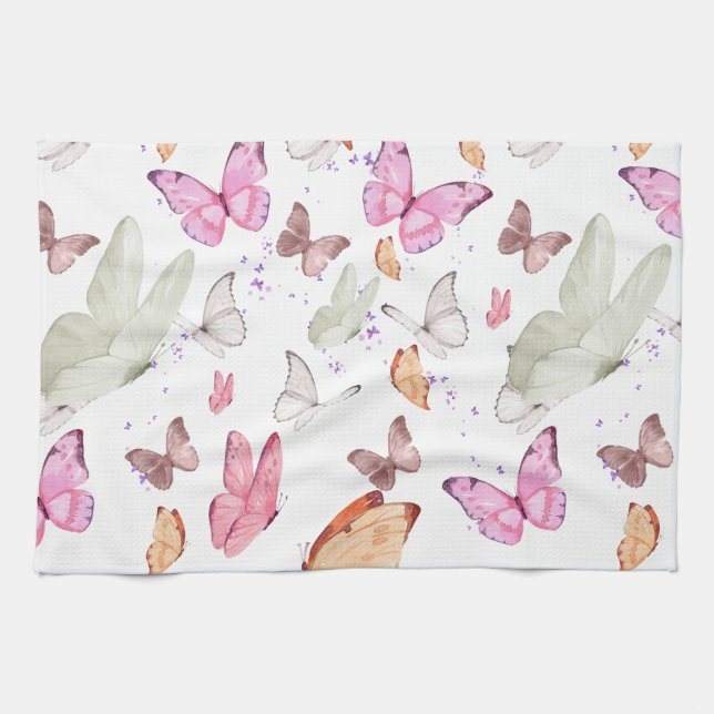 Colorful Aesthetic Butterflies | Whimsical Boho Bu Tea Towel (Horizontal)