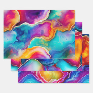 Colorful Agate Abstract with Swirling Layers Wrapping Paper Sheet