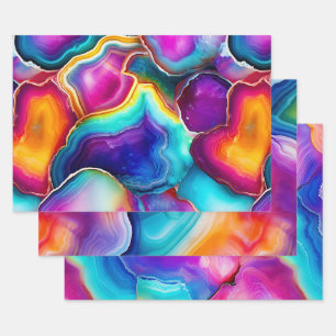 Colorful Agate Abstract with Swirling Layers Wrapping Paper Sheet