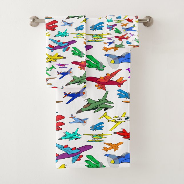 Colorful Airplanes Pattern Bath Towel Set (Insitu)