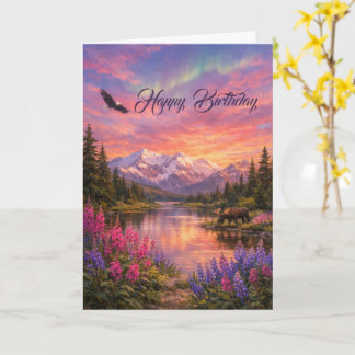 Colorful Alaska Landscape Birthday Card