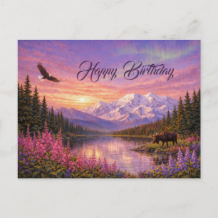 Colorful Alaska Landscape Birthday Postcard