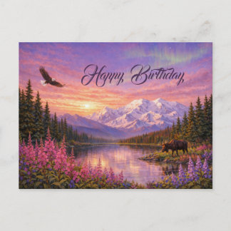 Colorful Alaska Landscape Birthday Postcard
