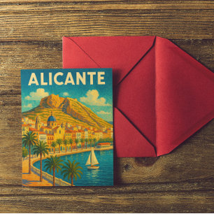Colorful Alicante Spain Vintage Travel Painting Postcard