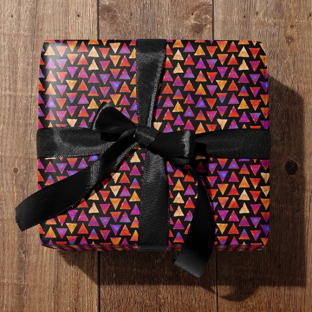 Colorful All Occasion Triangle Pattern  Wrapping Paper (Versatile All Occasion Wrapping Paper. For men or women. Black Ribbon.)