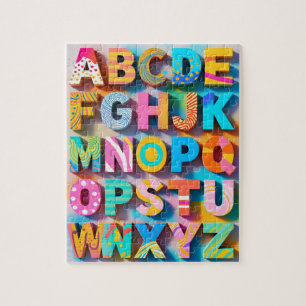 Colorful Alphabet Puzzle with Missing Letters
