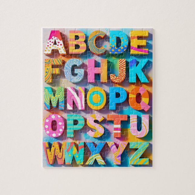 Colorful Alphabet Puzzle with Missing Letters (Vertical)