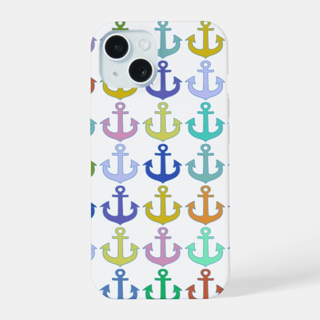 Colorful Anchors pattern navy  iPhone 15 Case (Back)