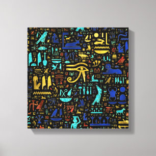 Colorful  Ancient Egyptian hieroglyphic pattern Canvas Print