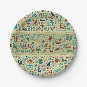Colorful  Ancient Egyptian hieroglyphs pattern Paper Plate