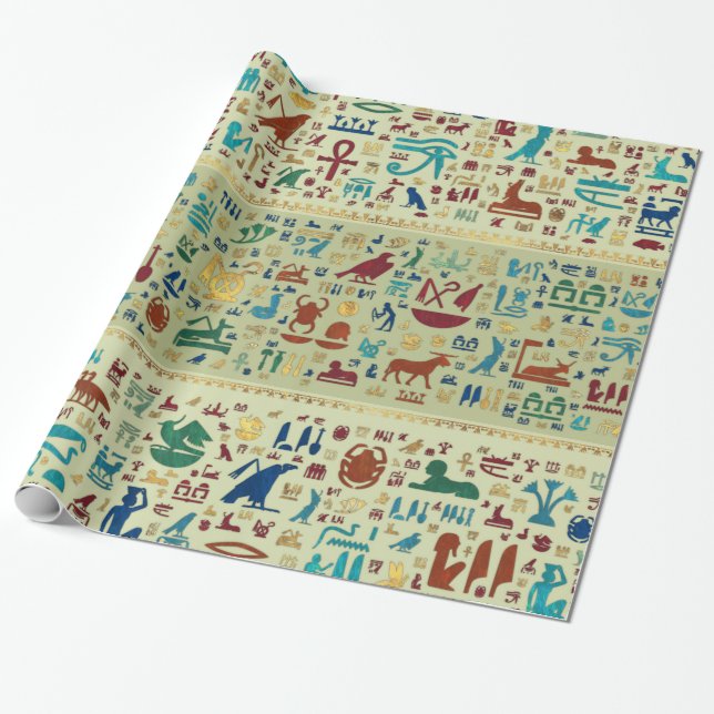 Colorful  Ancient Egyptian hieroglyphs pattern Wrapping Paper (Unrolled)