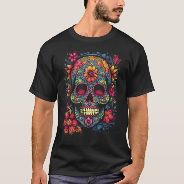 Colorful and Beautiful Sugar Skull T-Shirt (Front)