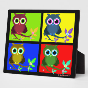 Colorful And Funky Pop Art Owls Plaque