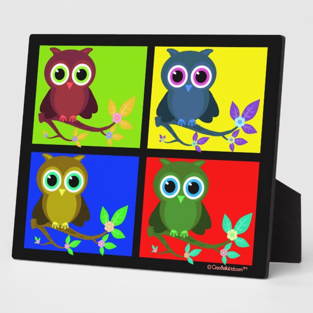 Colorful And Funky Pop Art Owls Plaque (Side)