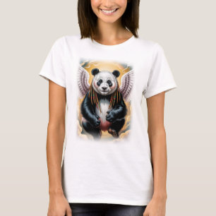 Colorful Angel Panda Design on a Black T-Shirt