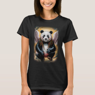 Colorful Angel Panda Design on a Black  T-Shirt