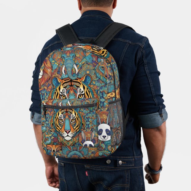 Colorful Animal Mandala Backpack – Boho Animal  (Insitu (Model))