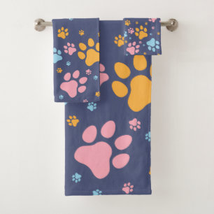 Colorful Animal Paw Prints Pattern Bath Towel Set