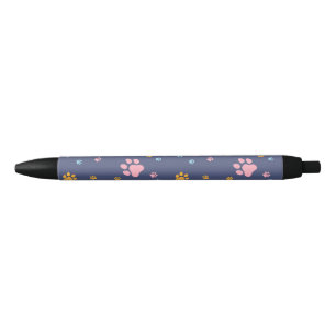 Colorful Animal Paw Prints Pattern Black Ink Pen